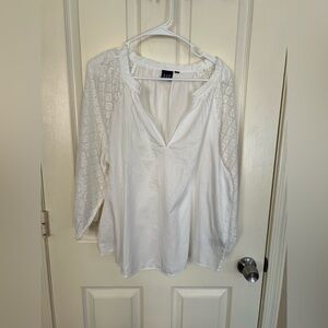 GAP White V-Neck Blouse w/ Lace Long Sleeves Boho Romantic Top